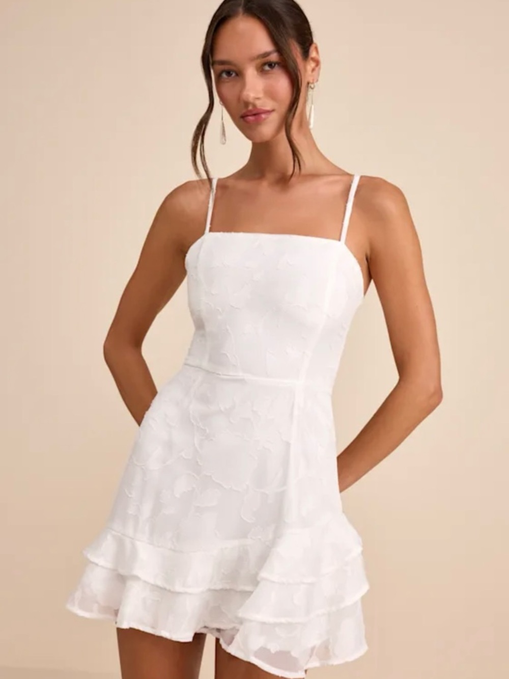 Lulu's White Floral Burnout Ruffled Mini Dress